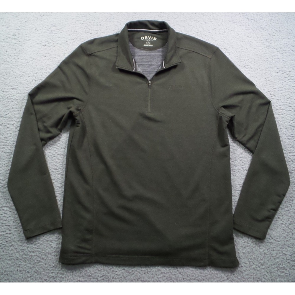 Orvis Sweater Mens Size Small Green French Terry 1/4 Zip Pullover Stretch